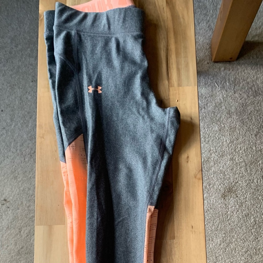 Under Armour gray + peach leggings size S